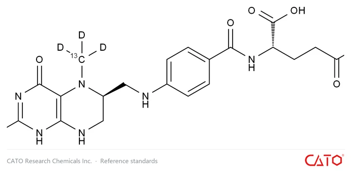 Chemical structure of Levomefolic Acid-13C,d3, CAS 1356019-94-7