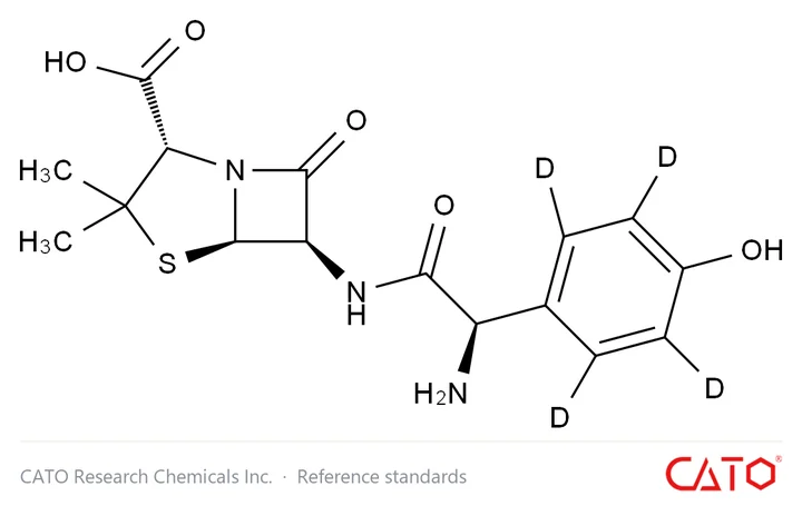 Chemical structure of Amoxicillin-D4, CAS 2673270-36-3